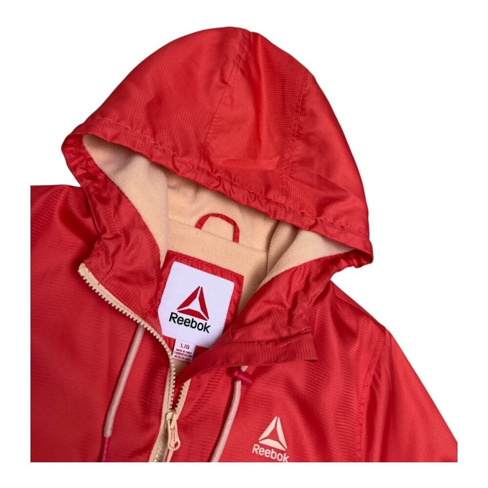 REEBOK Light Activewear Peach Hooded Windbreaker Fleece Jacket Womens Large - Picture 6 of 8